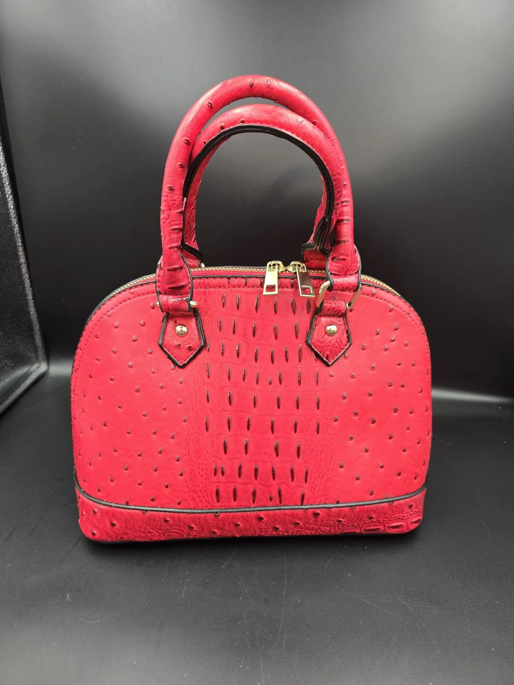 Structured Dome Satchel Handbag in Bright Red with Gold Hardware